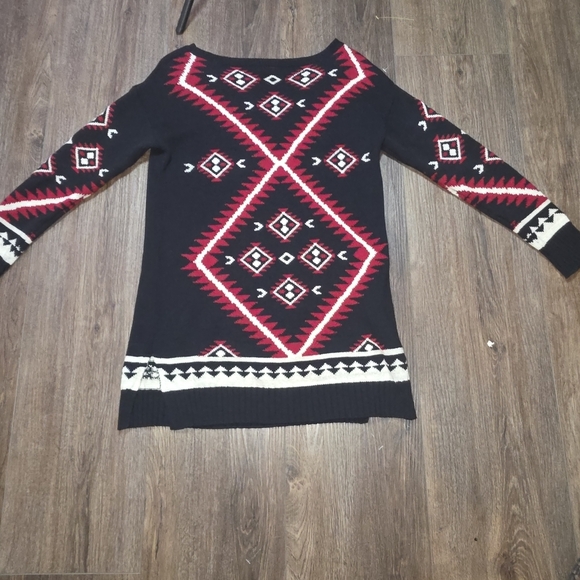Lauren Ralph Lauren Petite PS Black Red Aztec Geometric Cotton Tunic Sweater - Picture 6 of 12